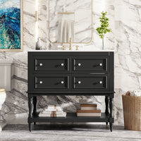 VanityFus 36-in Black Bathroom Vanity Single Sink Combo with Ceramic Top Undermount 4 Drawers