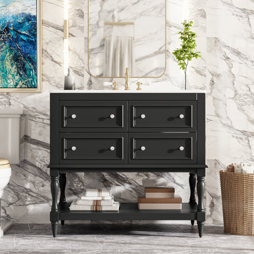 VanityFus 36-in Black Bathroom Vanity Single Sink Combo with Ceramic Top Undermount 4 Drawers