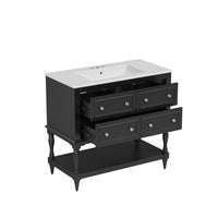 VanityFus 36-in Black Bathroom Vanity Single Sink Combo with Ceramic Top Undermount 4 Drawers