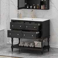 VanityFus 36-in Black Bathroom Vanity Single Sink Combo with Ceramic Top Undermount 4 Drawers