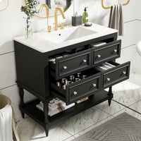VanityFus 36-in Black Bathroom Vanity Single Sink Combo with Ceramic Top Undermount 4 Drawers