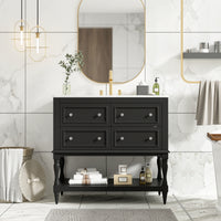 VanityFus 36-in Black Bathroom Vanity Single Sink Combo with Ceramic Top Undermount 4 Drawers