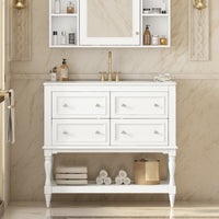 VanityFus 36-in White Bathroom Vanity Single Sink Combo with Ceramic Top Undermount 4 Drawers