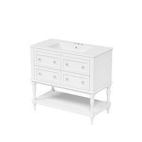 VanityFus 36-in White Bathroom Vanity Single Sink Combo with Ceramic Top Undermount 4 Drawers