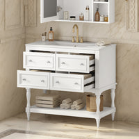 VanityFus 36-in White Bathroom Vanity Single Sink Combo with Ceramic Top Undermount 4 Drawers