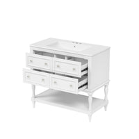 VanityFus 36-in White Bathroom Vanity Single Sink Combo with Ceramic Top Undermount 4 Drawers