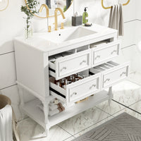 VanityFus 36-in White Bathroom Vanity Single Sink Combo with Ceramic Top Undermount 4 Drawers