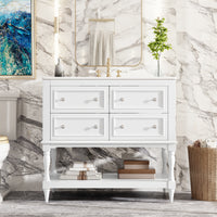 VanityFus 36-in White Bathroom Vanity Single Sink Combo with Ceramic Top Undermount 4 Drawers