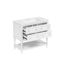 VanityFus 36-in White Bathroom Vanity Single Sink Combo with Ceramic Top Undermount 4 Drawers