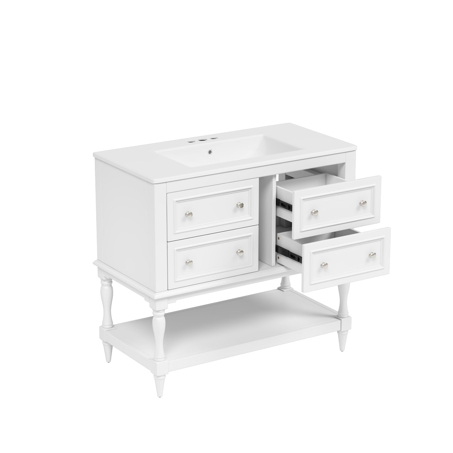 VanityFus 36-in White Bathroom Vanity Single Sink Combo with Ceramic Top Undermount 4 Drawers