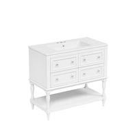VanityFus 36-in White Bathroom Vanity Single Sink Combo with Ceramic Top Undermount 4 Drawers