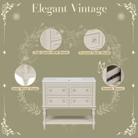 VanityFus 36-in Beige Bathroom Vanity Single Sink Combo with Ceramic Top Undermount 4 Drawers