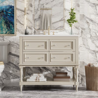 VanityFus 36-in Beige Bathroom Vanity Single Sink Combo with Ceramic Top Undermount 4 Drawers