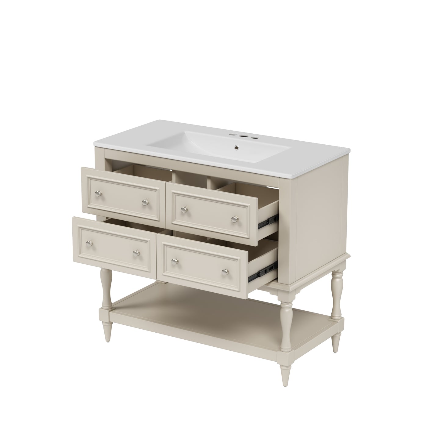 VanityFus 36-in Beige Bathroom Vanity Single Sink Combo with Ceramic Top Undermount 4 Drawers