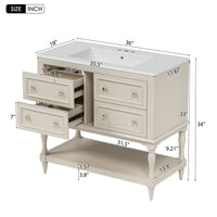 VanityFus 36-in Beige Bathroom Vanity Single Sink Combo with Ceramic Top Undermount 4 Drawers
