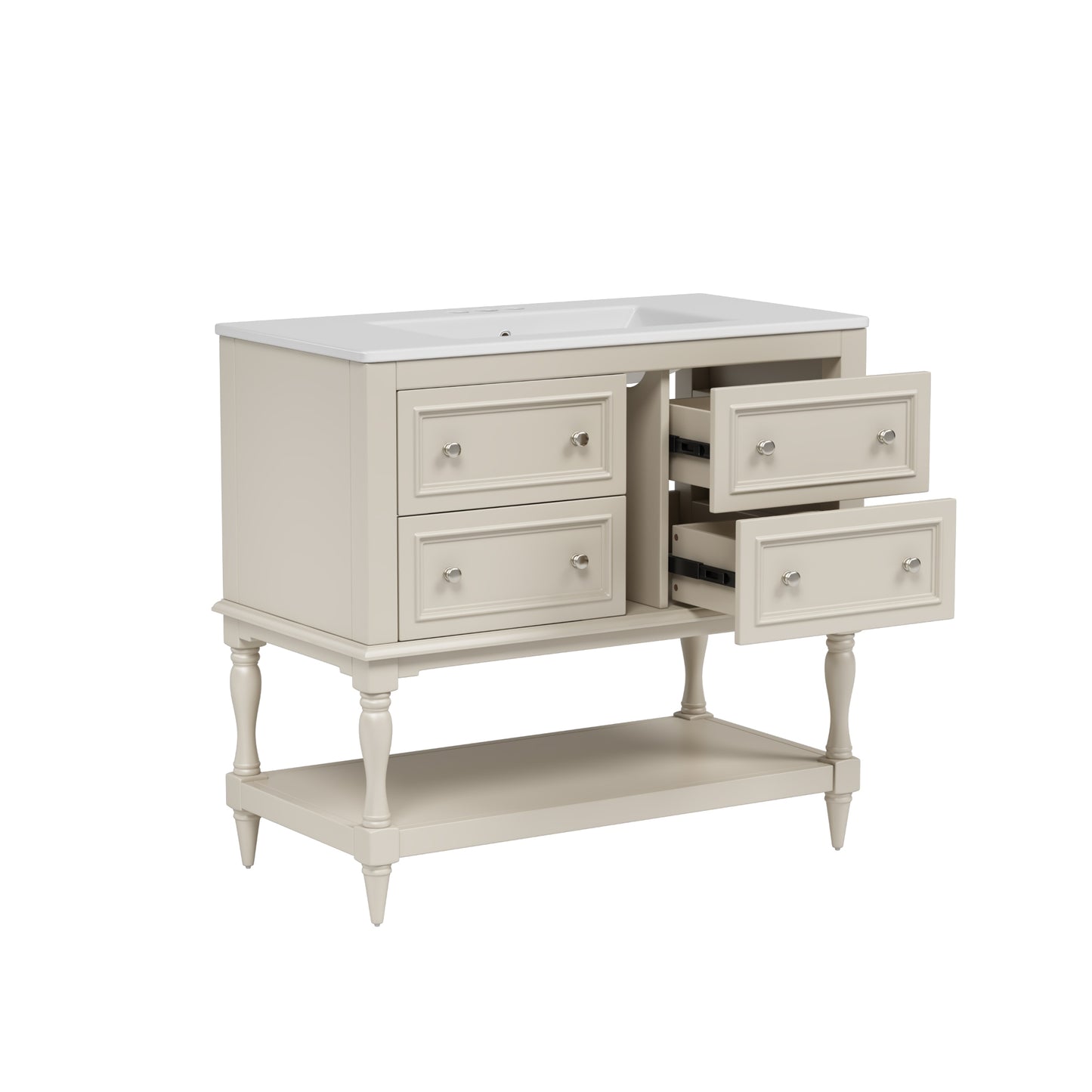 VanityFus 36-in Beige Bathroom Vanity Single Sink Combo with Ceramic Top Undermount 4 Drawers