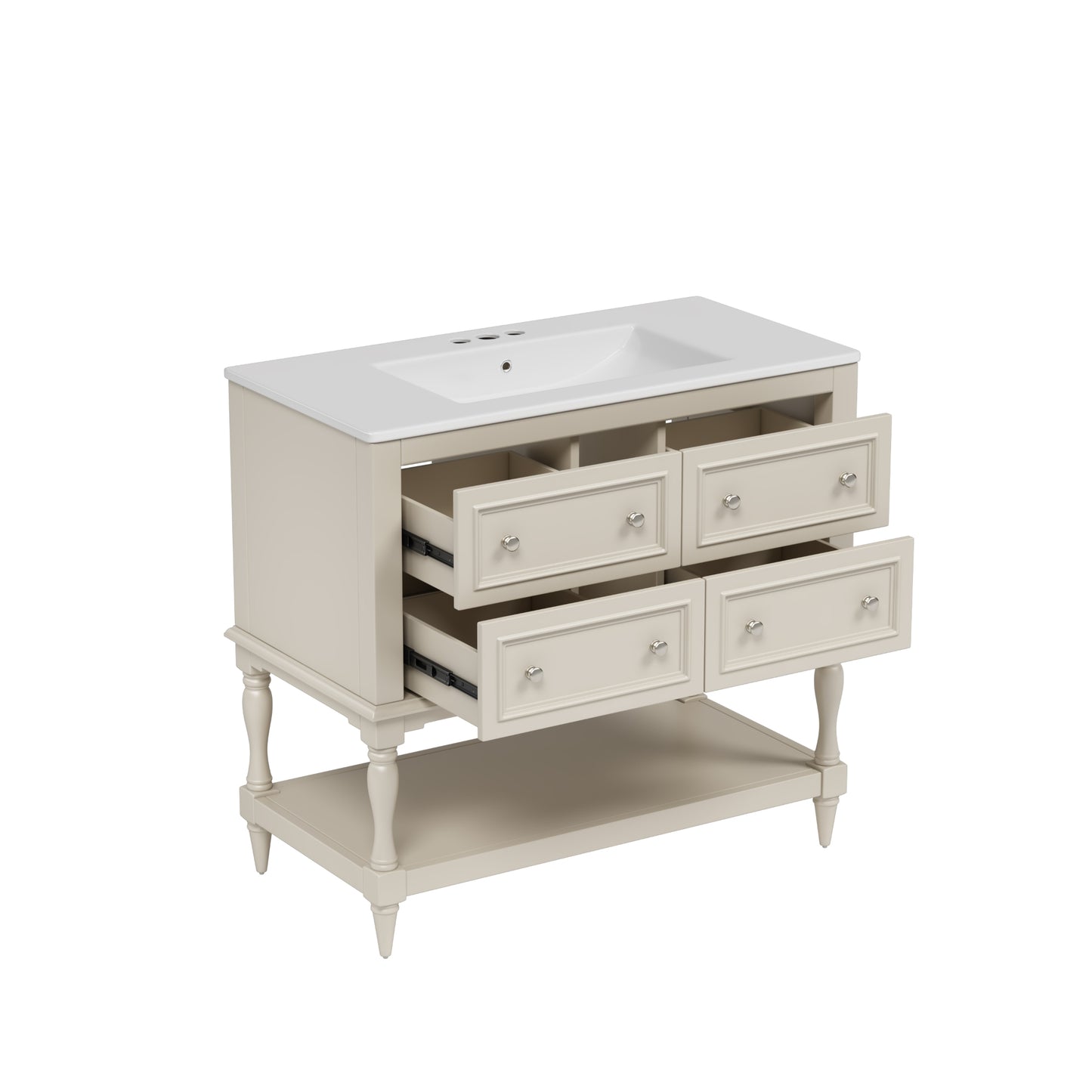 VanityFus 36-in Beige Bathroom Vanity Single Sink Combo with Ceramic Top Undermount 4 Drawers