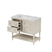 VanityFus 36-in Beige Bathroom Vanity Single Sink Combo with Ceramic Top Undermount 4 Drawers