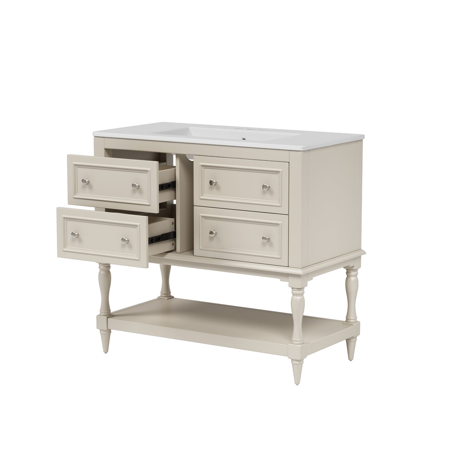 VanityFus 36-in Beige Bathroom Vanity Single Sink Combo with Ceramic Top Undermount 4 Drawers