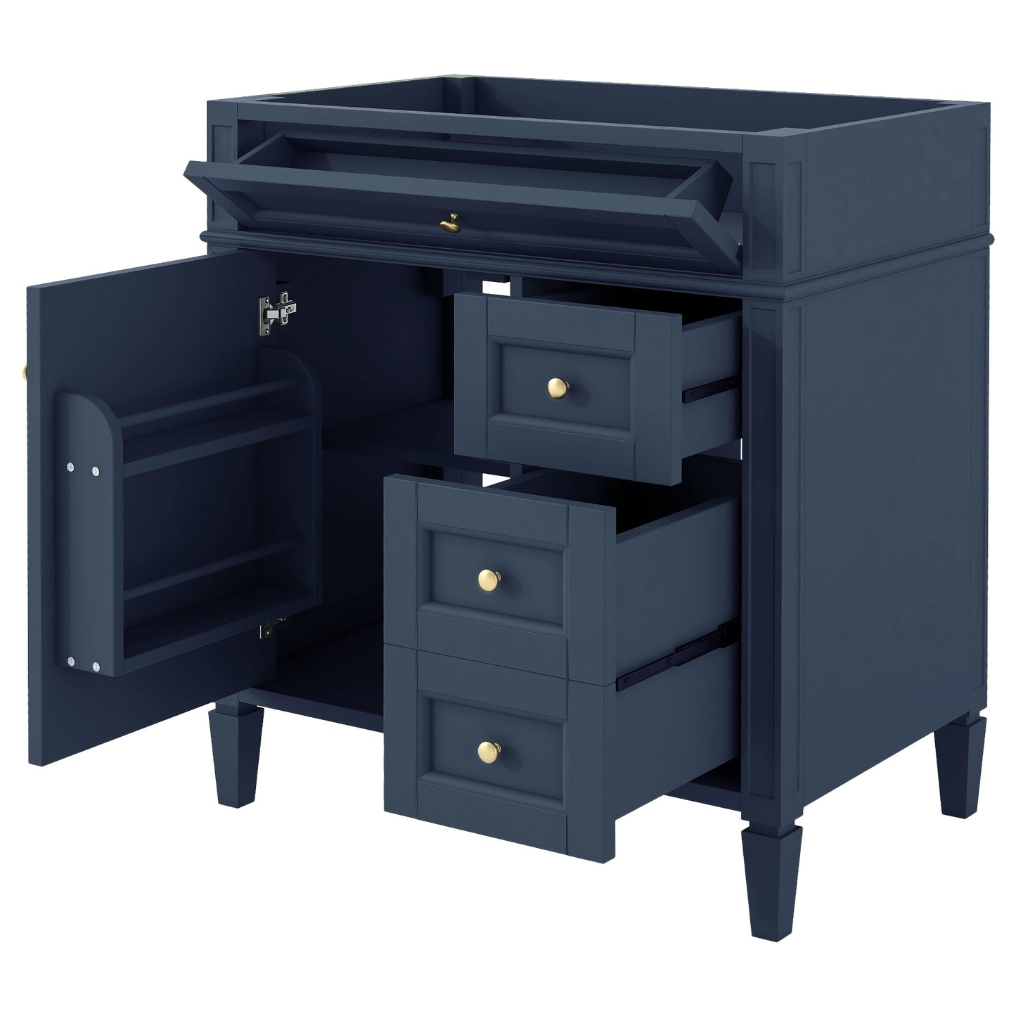 VanityFus 29.3-in Blue Bathroom Vanity Undermount 1 Soft Close Door 3 Drawers without Top Adjustable Shelves
