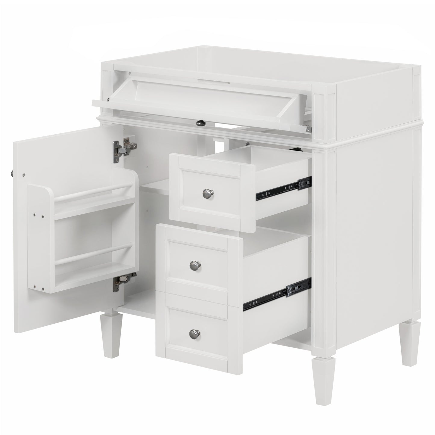 VanityFus 29.3-in White Bathroom Vanity Undermount 1 Soft Close Door 3 Drawers without Top Adjustable Shelves