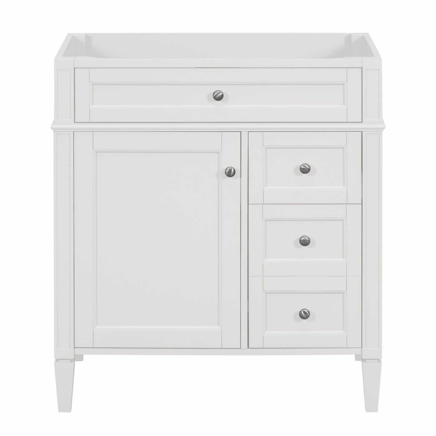 VanityFus 29.3-in White Bathroom Vanity Undermount 1 Soft Close Door 3 Drawers without Top Adjustable Shelves