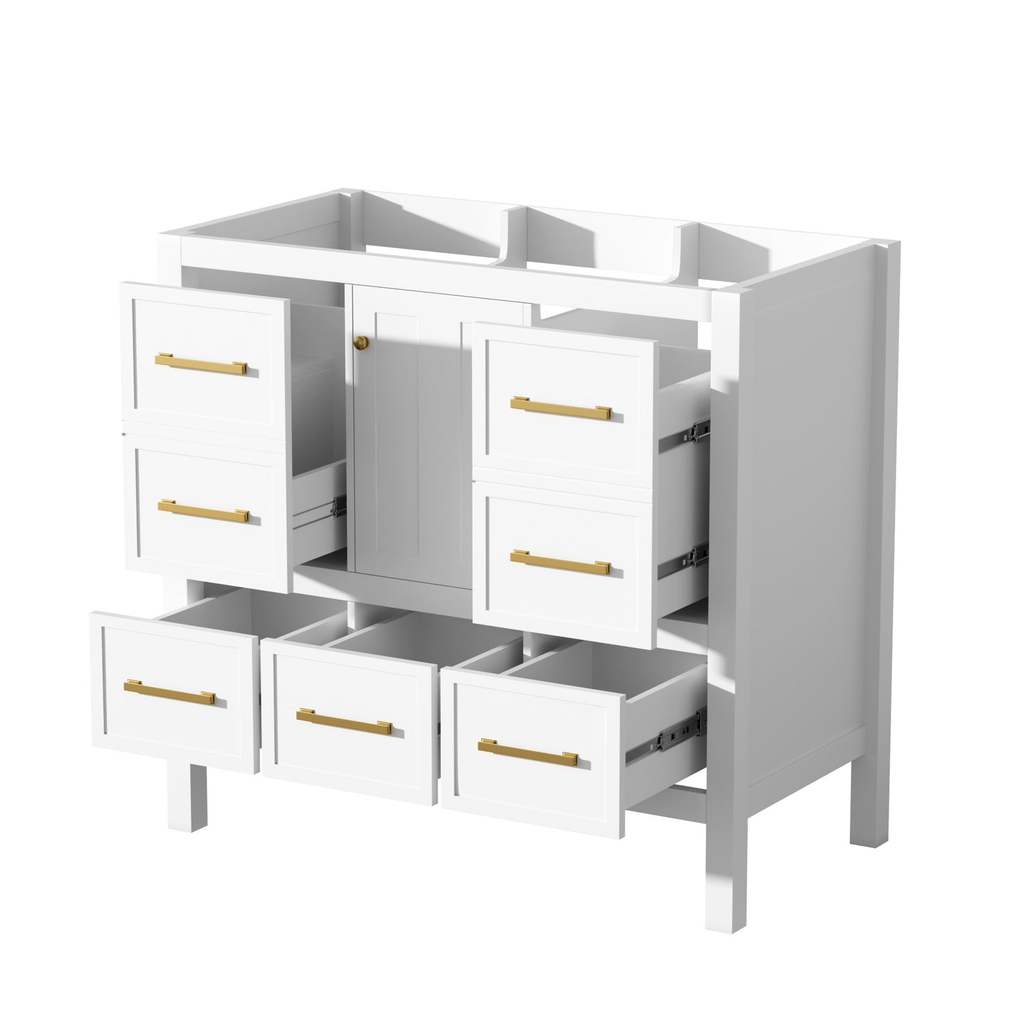 VanityFus 35.5-in White Bathroom Vanity Undermount 1 Soft Close Door 5 Drawers without Top