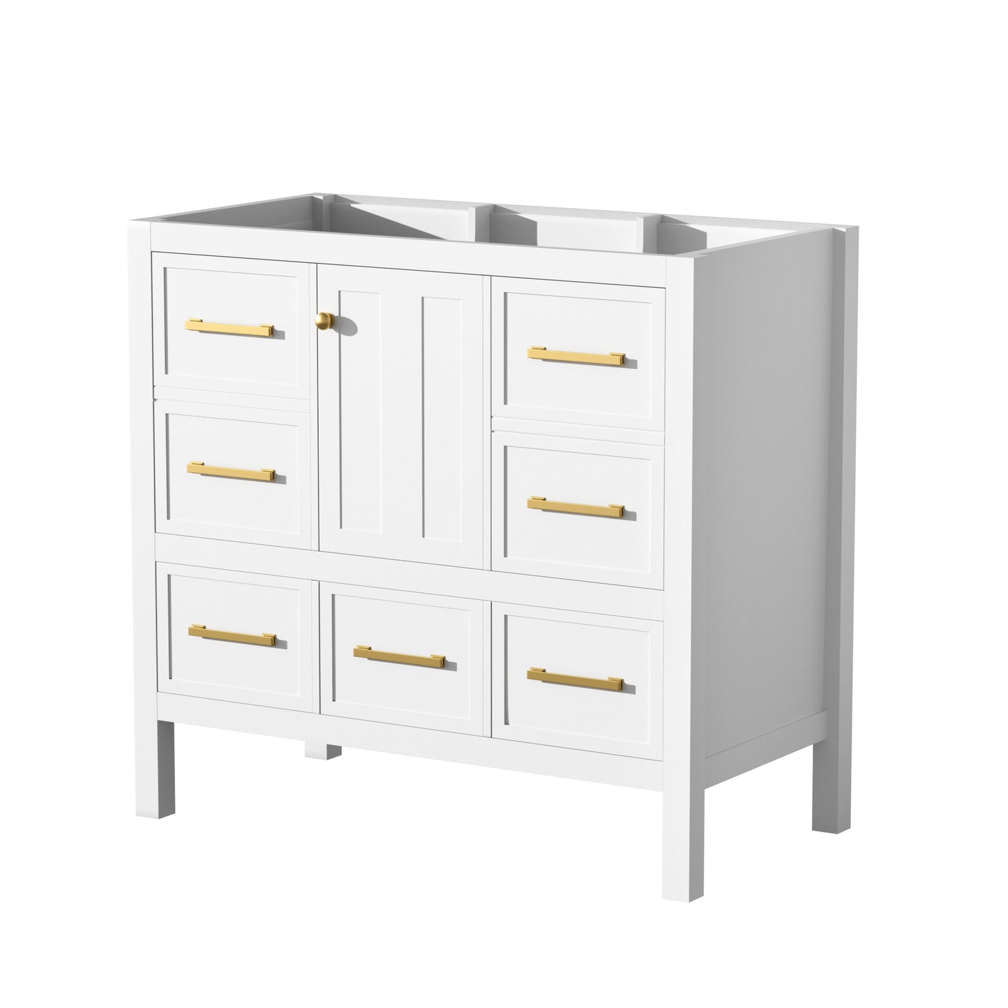 VanityFus 35.5-in White Bathroom Vanity Undermount 1 Soft Close Door 5 Drawers without Top