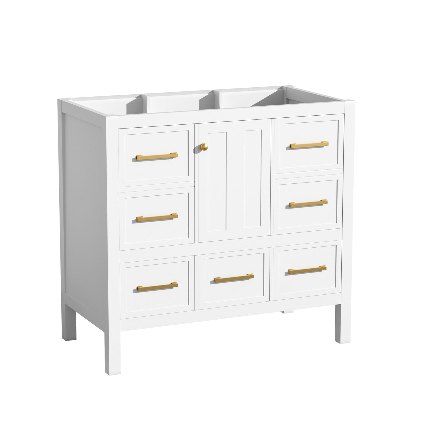 VanityFus 35.5-in White Bathroom Vanity Undermount 1 Soft Close Door 5 Drawers without Top