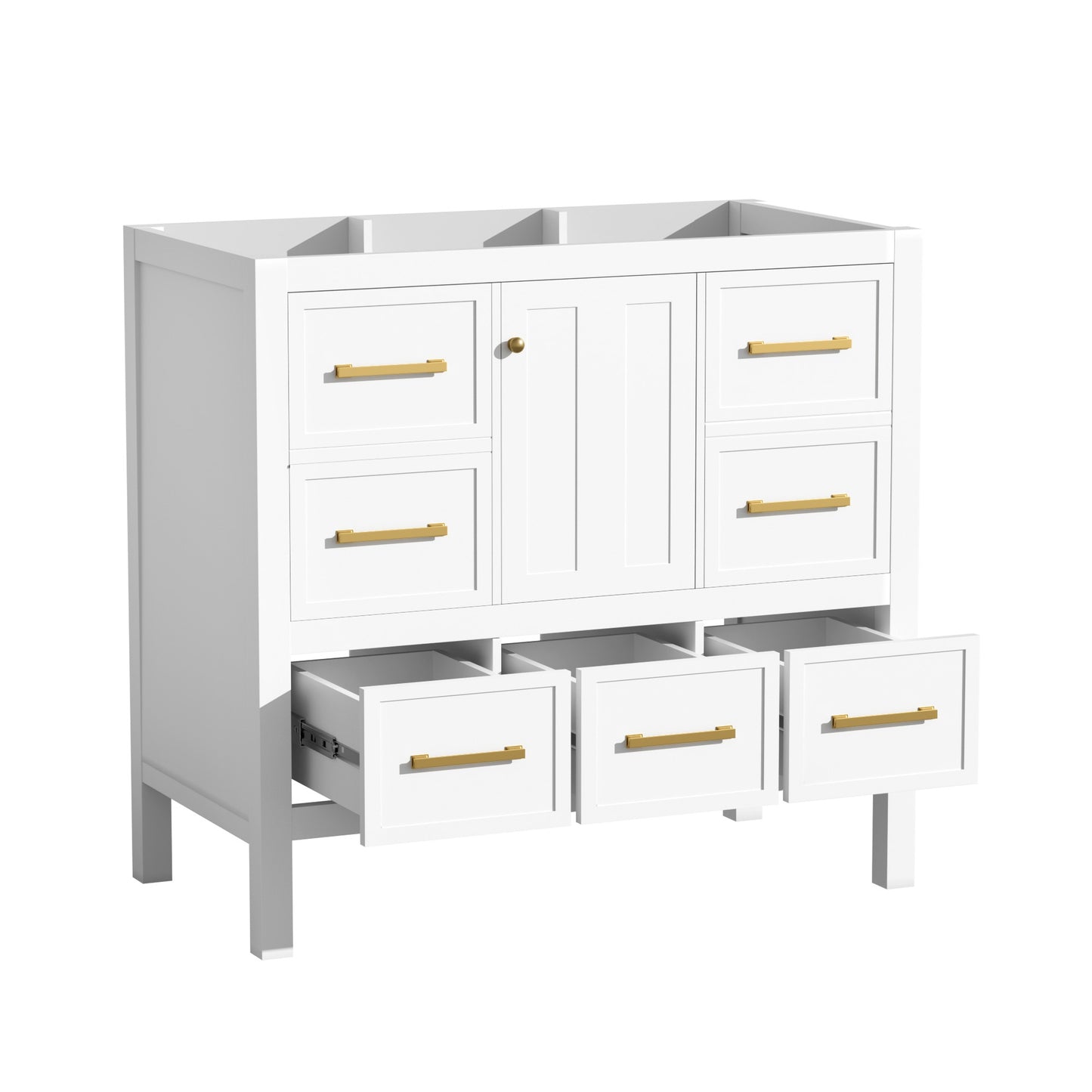 VanityFus 35.5-in White Bathroom Vanity Undermount 1 Soft Close Door 5 Drawers without Top