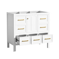 VanityFus 35.5-in White Bathroom Vanity Undermount 1 Soft Close Door 5 Drawers without Top