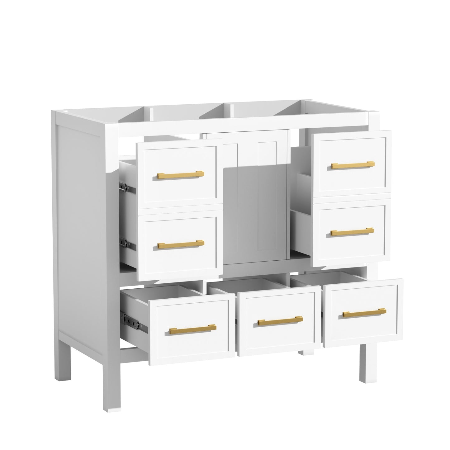 VanityFus 35.5-in White Bathroom Vanity Undermount 1 Soft Close Door 5 Drawers without Top