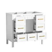 VanityFus 35.5-in White Bathroom Vanity Undermount 1 Soft Close Door 5 Drawers without Top