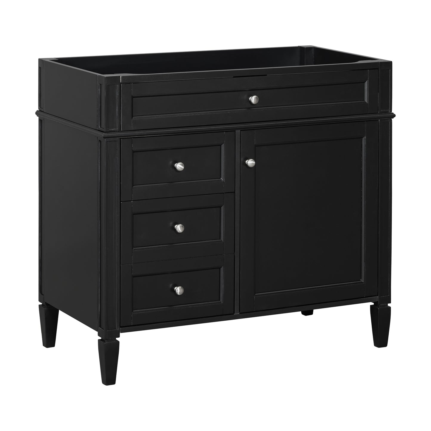 VanityFus 36-in Black Bathroom Vanity Undermount 1 Soft Close Door 3 Drawers without Top Base Cabinet Adjustable Shelves