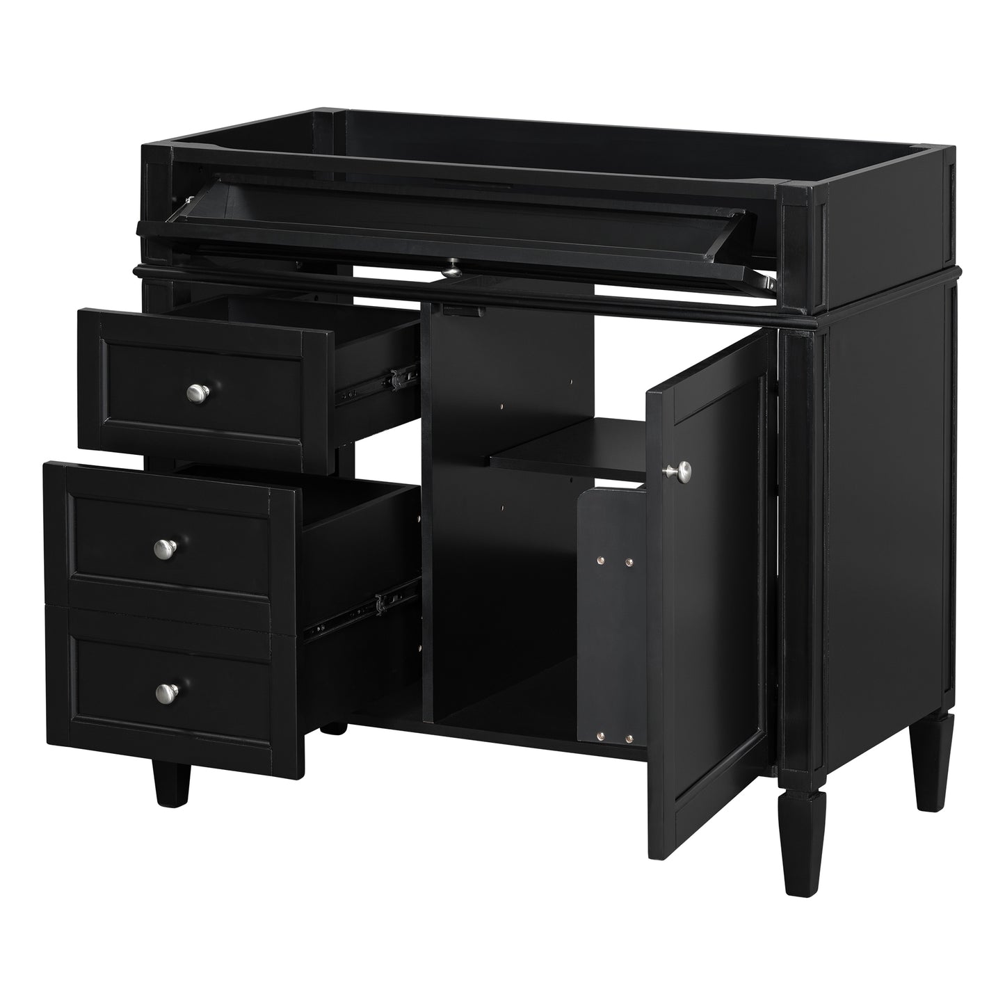 VanityFus 36-in Black Bathroom Vanity Undermount 1 Soft Close Door 3 Drawers without Top Base Cabinet Adjustable Shelves