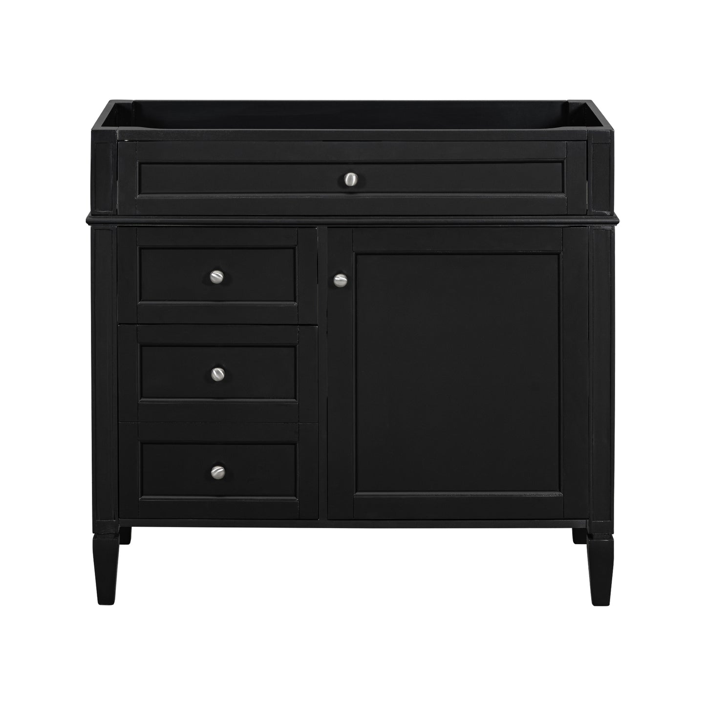 VanityFus 36-in Black Bathroom Vanity Undermount 1 Soft Close Door 3 Drawers without Top Base Cabinet Adjustable Shelves