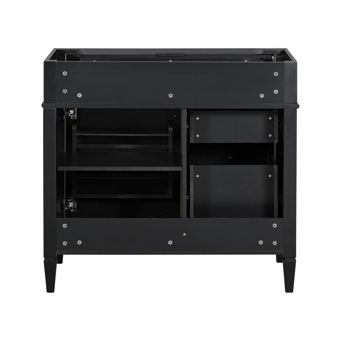 VanityFus 36-in Black Bathroom Vanity Undermount 1 Soft Close Door 3 Drawers without Top Base Cabinet Adjustable Shelves