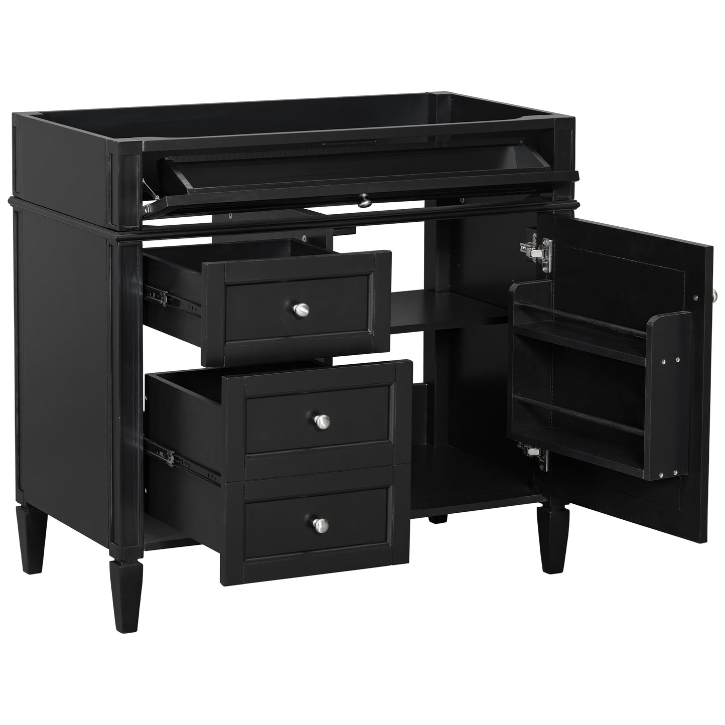 VanityFus 36-in Black Bathroom Vanity Undermount 1 Soft Close Door 3 Drawers without Top Base Cabinet Adjustable Shelves