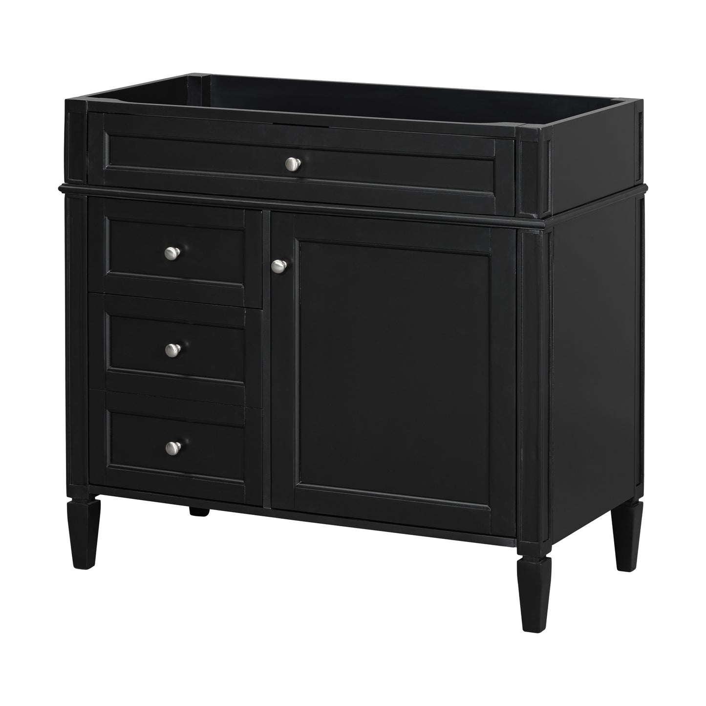 VanityFus 36-in Black Bathroom Vanity Undermount 1 Soft Close Door 3 Drawers without Top Base Cabinet Adjustable Shelves