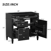 VanityFus 36-in Black Bathroom Vanity Undermount 1 Soft Close Door 3 Drawers without Top Base Cabinet Adjustable Shelves