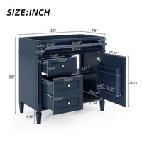 VanityFus 36-in Blue Bathroom Vanity Undermount 1 Soft Close Door 3 Drawers without Top Adjustable Shelves