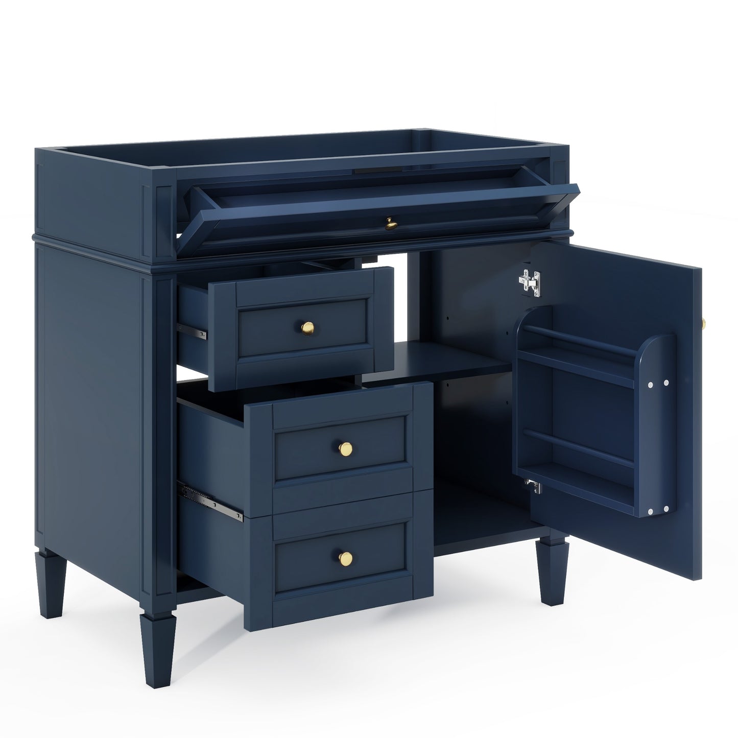 VanityFus 36-in Blue Bathroom Vanity Undermount 1 Soft Close Door 3 Drawers without Top Adjustable Shelves
