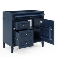 VanityFus 36-in Blue Bathroom Vanity Undermount 1 Soft Close Door 3 Drawers without Top Adjustable Shelves