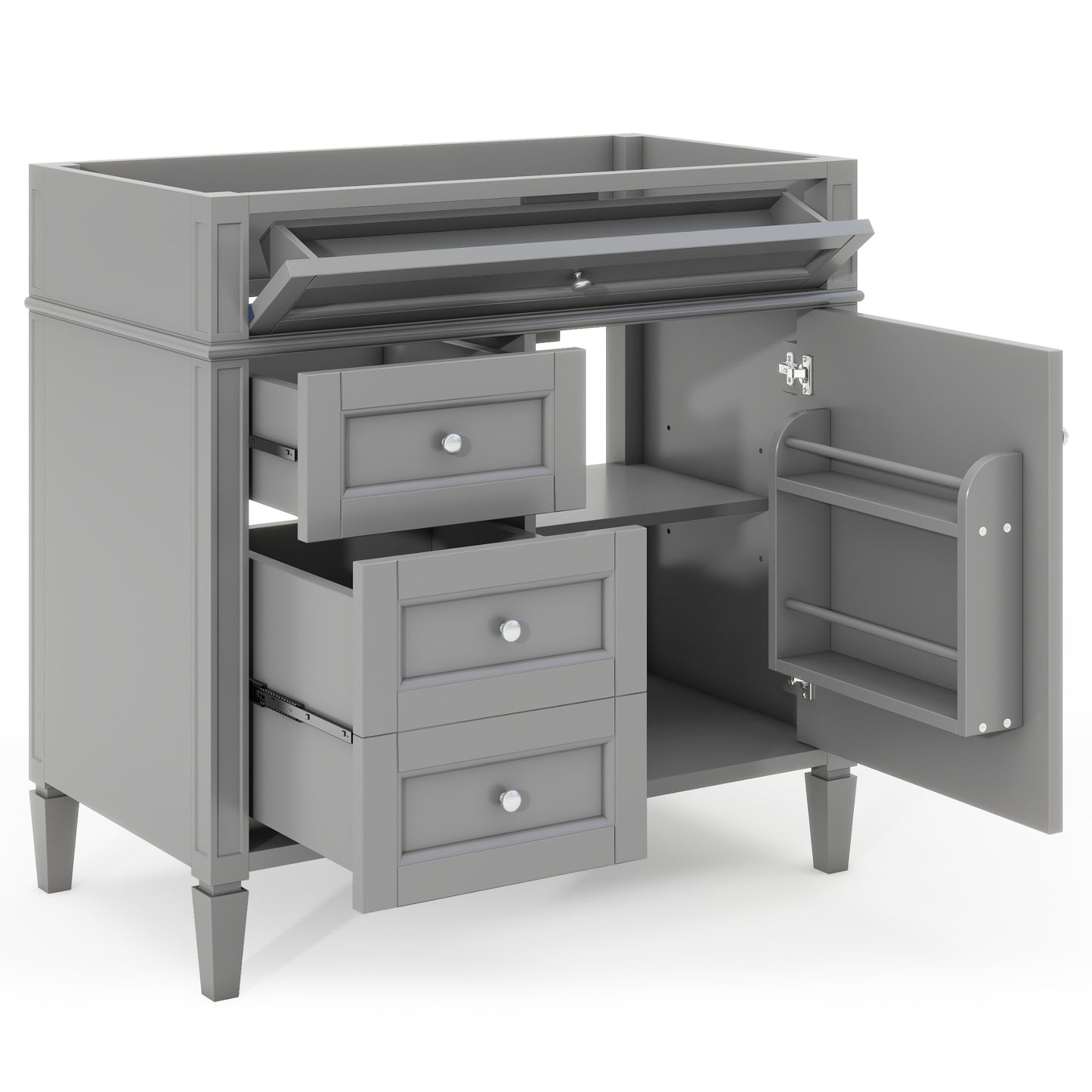 VanityFus 36-in Gray Bathroom Vanity Undermount 1 Soft Close Door 3 Drawers without Top Adjustable Shelves