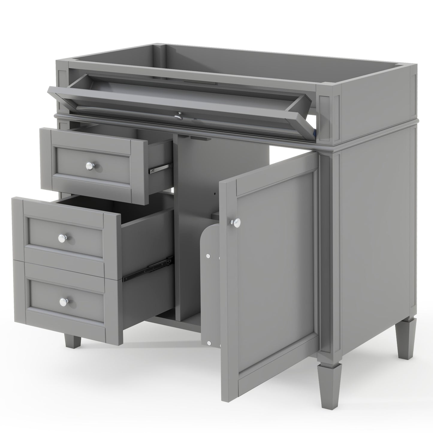 VanityFus 36-in Gray Bathroom Vanity Undermount 1 Soft Close Door 3 Drawers without Top Adjustable Shelves