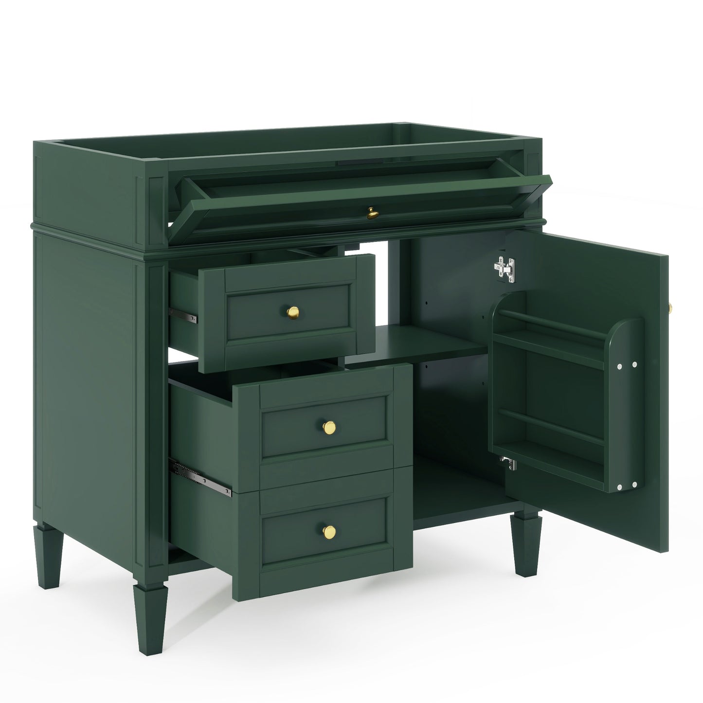 VanityFus 36-in Green Bathroom Vanity Undermount 1 Soft Close Door 3 Drawers without Top Adjustable Shelves
