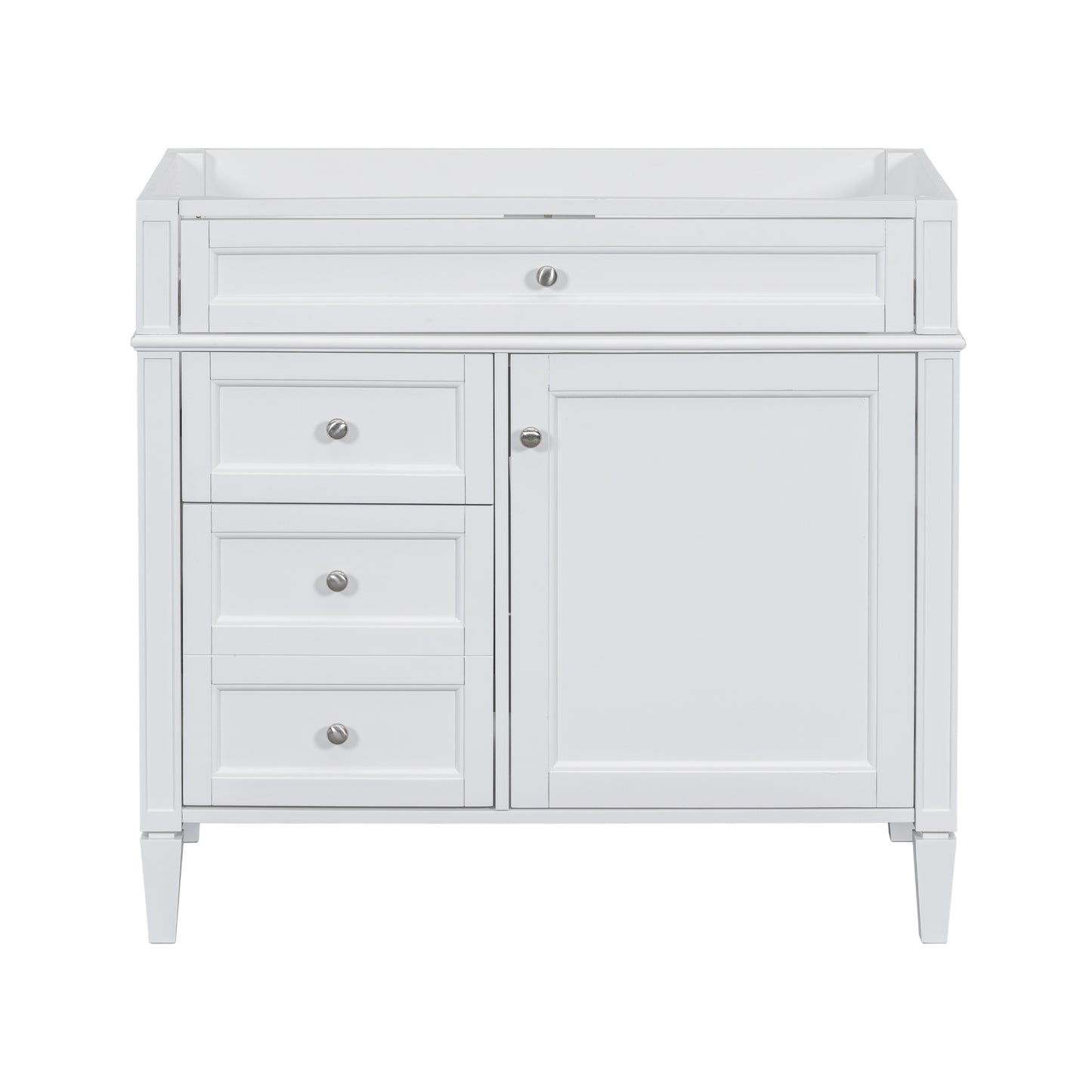 VanityFus 36-in White Bathroom Vanity Undermount 1 Soft Close Door 3 Drawers without Top Adjustable Shelves