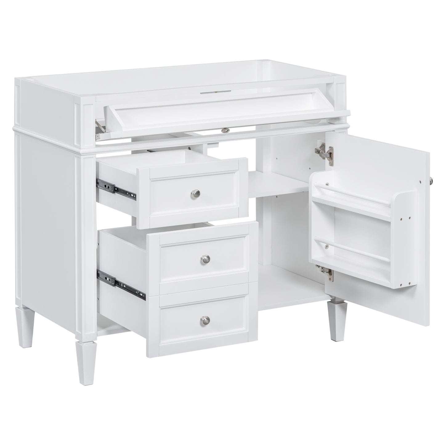 VanityFus 36-in White Bathroom Vanity Undermount 1 Soft Close Door 3 Drawers without Top Adjustable Shelves