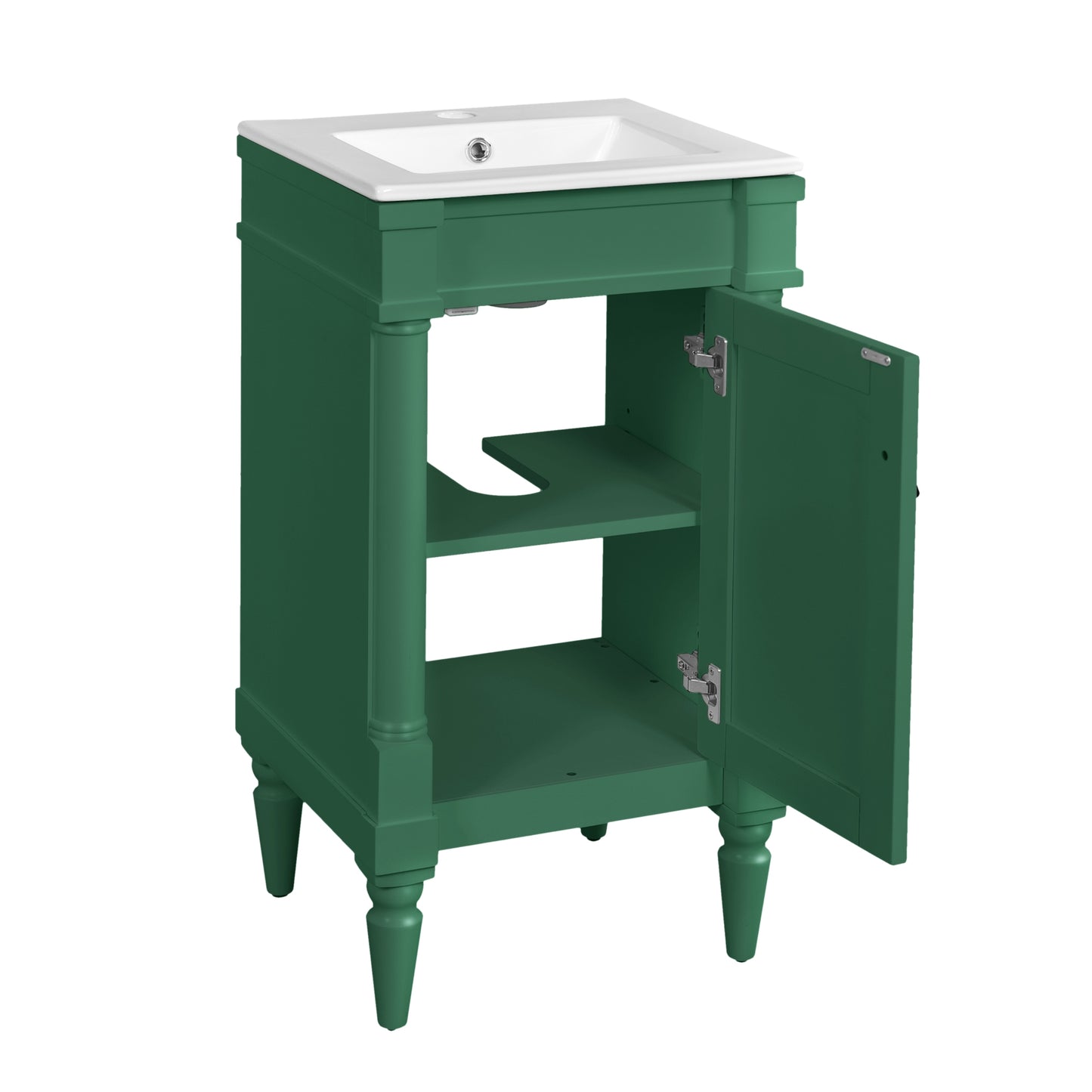 VanityFus 18-in Green Bathroom Vanity Single Sink Combo with Ceramic Top Undermount 1 Soft Close Door Adjustable Shelves