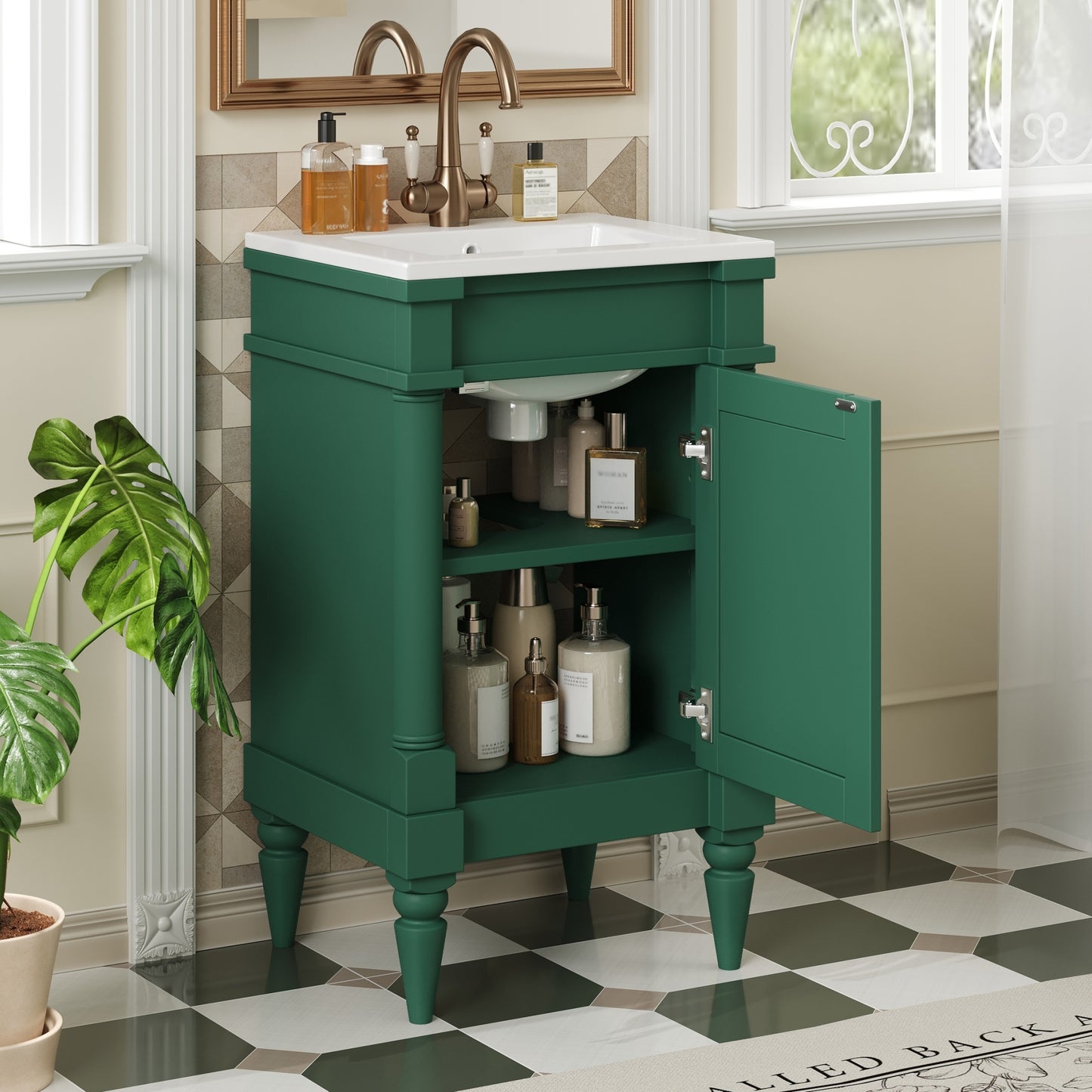 VanityFus 18-in Green Bathroom Vanity Single Sink Combo with Ceramic Top Undermount 1 Soft Close Door Adjustable Shelves
